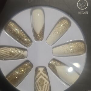 Gold and White Press-On Nails
